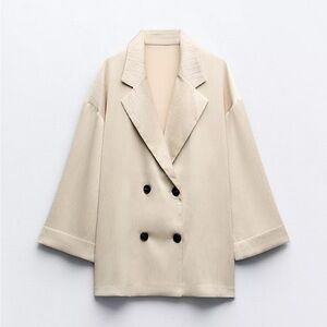 Zara Double-Breasted Light Cream Blazer